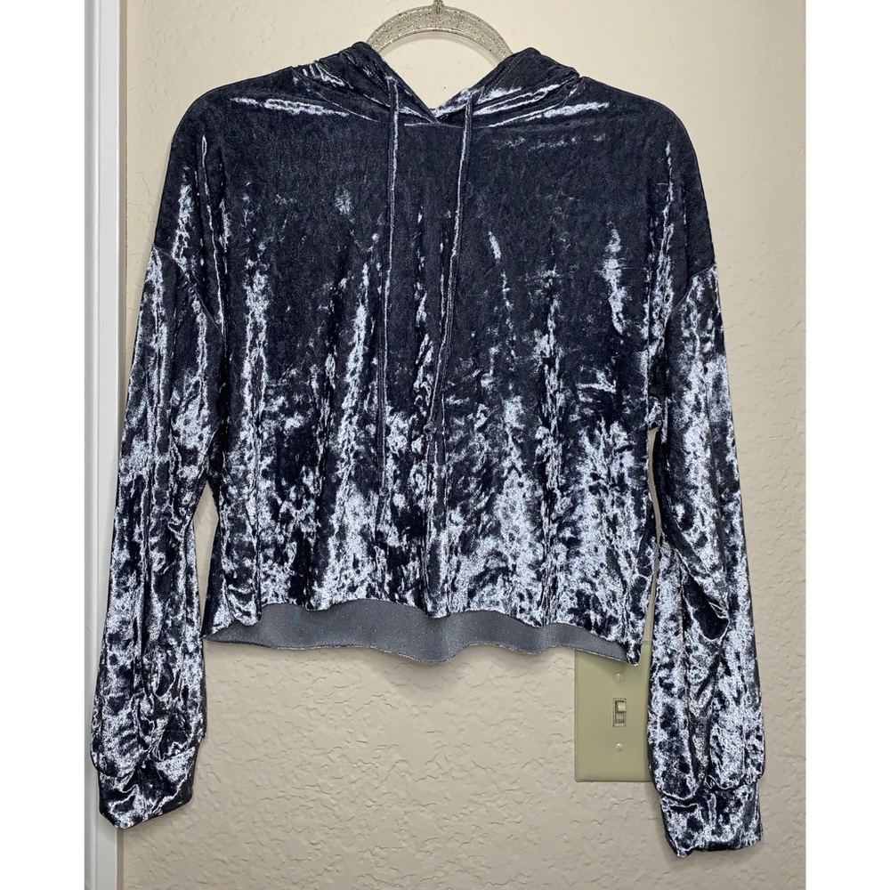 Crushed Velvet Crop Top Hoodie